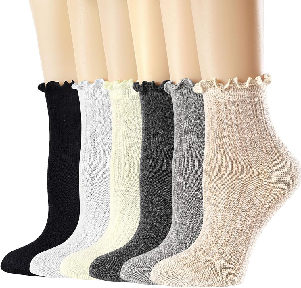Womens Crew Socks Ruffle Casual Cotton Frilly Breathable Cute Knit Lettuce Trim Dress Ankle Socks... | Amazon (US)