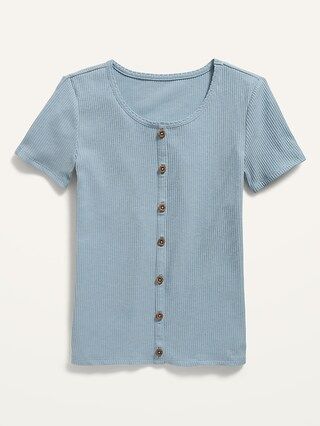 Rib-Knit Button-Front Short-Sleeve Top for Girls | Old Navy (US)