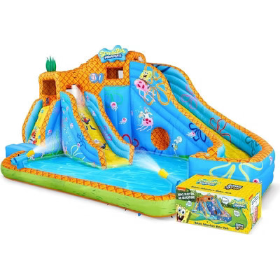 Sunny & Fun SpongeBob Deluxe Inflatable Water Slide with Climbing Wall, 2 Slides & Splash Pool | Target