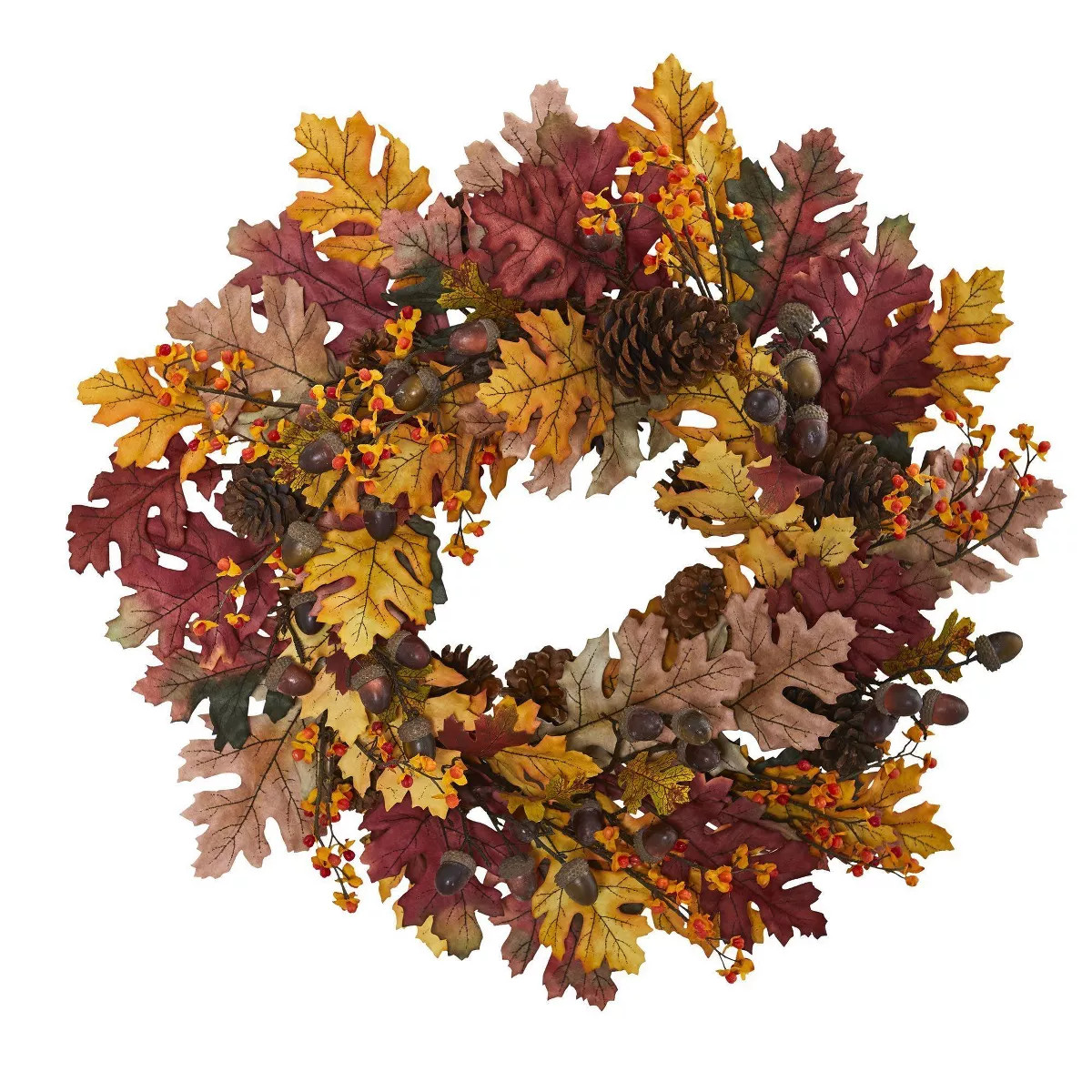Nearly Natural 24” Oak Leaf, Acorn & Pine Wreath | Target
