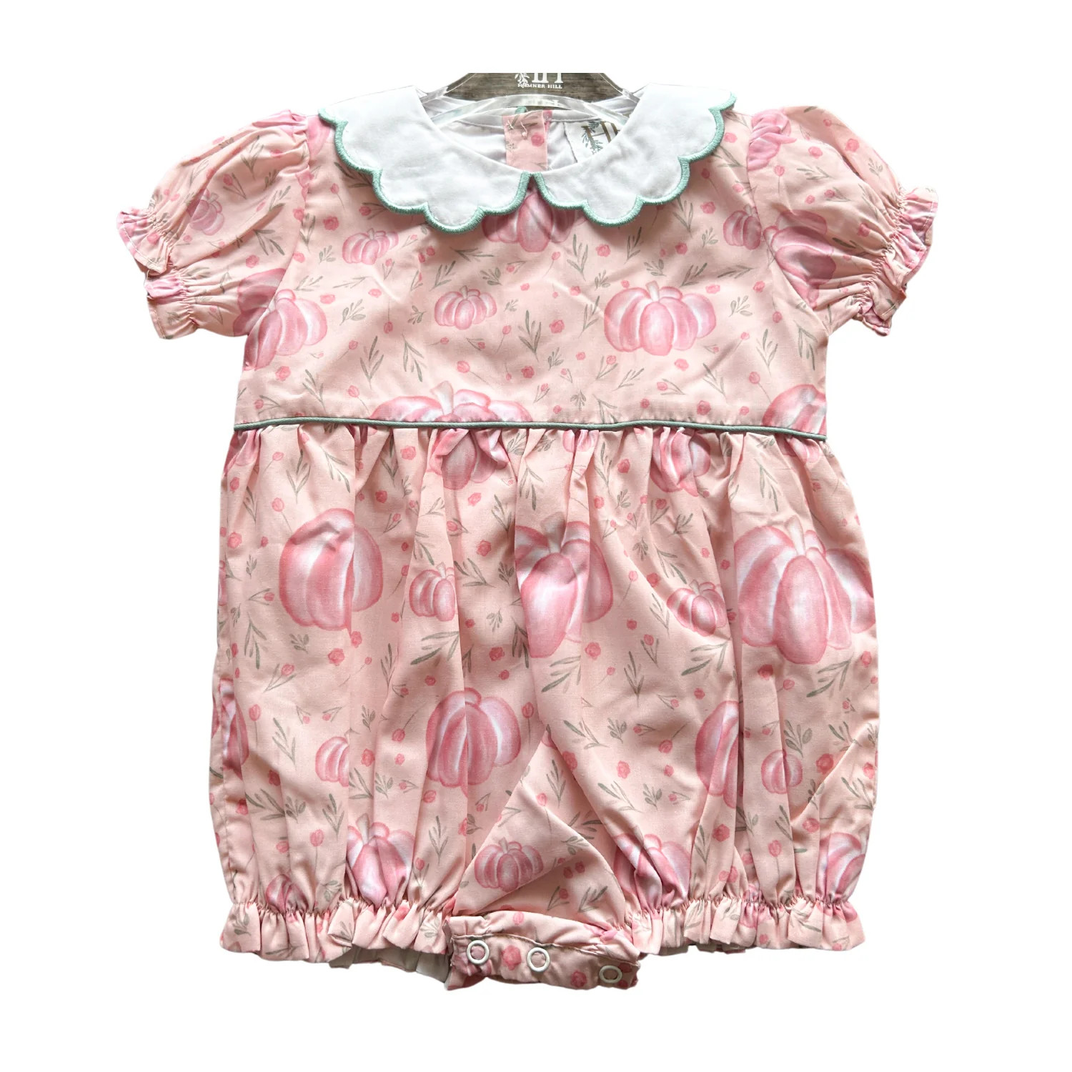 Girls Floral Pumpkin Scalloped Collar Bubble | Hamner Hill