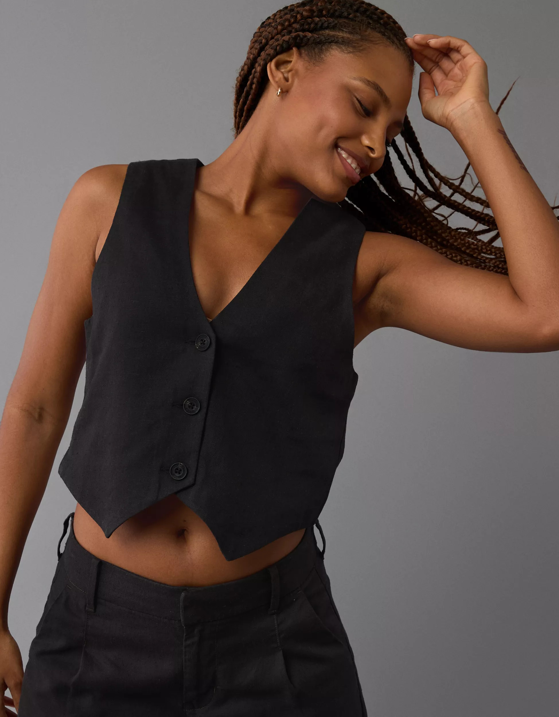 AE Linen-Blend Waistcoat Vest | American Eagle Outfitters (US & CA)