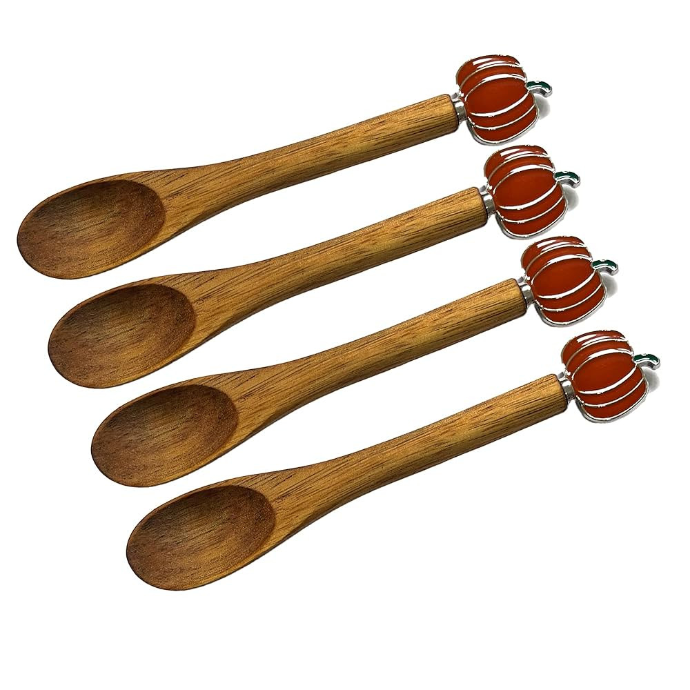 4PCS Wooden Spoons for Eating, Collection Pumpkin Spoons, Fall Coffee Spoons,Wooden Teaspoon,Smal... | Amazon (US)