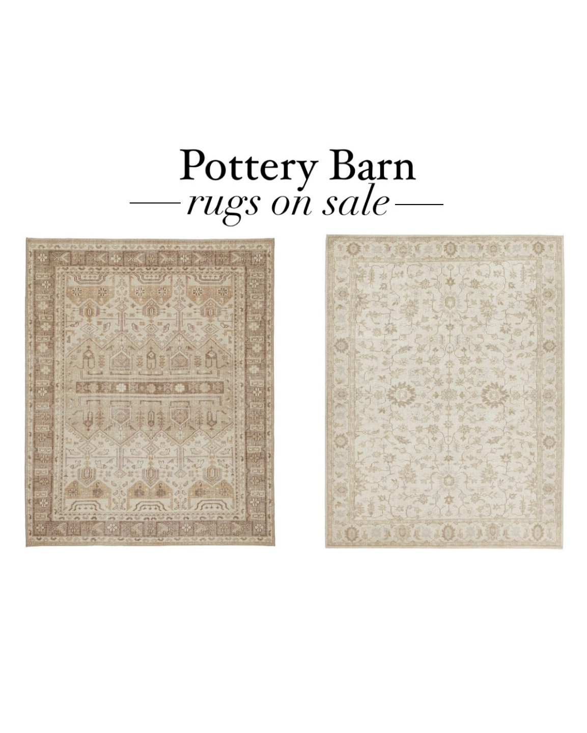 I love both of these rugs, both on sale for a limited time at Pottery Barn! I can’t choose which to order for myself. More color options available for the one on the left. Coastal decor, modern home decor, living room rug, bedroom decor, wool rug, hand knotted, kilim style, neutral rug, sale alert, on sale, transitional home decor, Nancy Meyers home decor style, modern traditional home decor, French home, Homebyjulianne, neutral home, new build 

#LTKhome #LTKsalealert #LTKFind