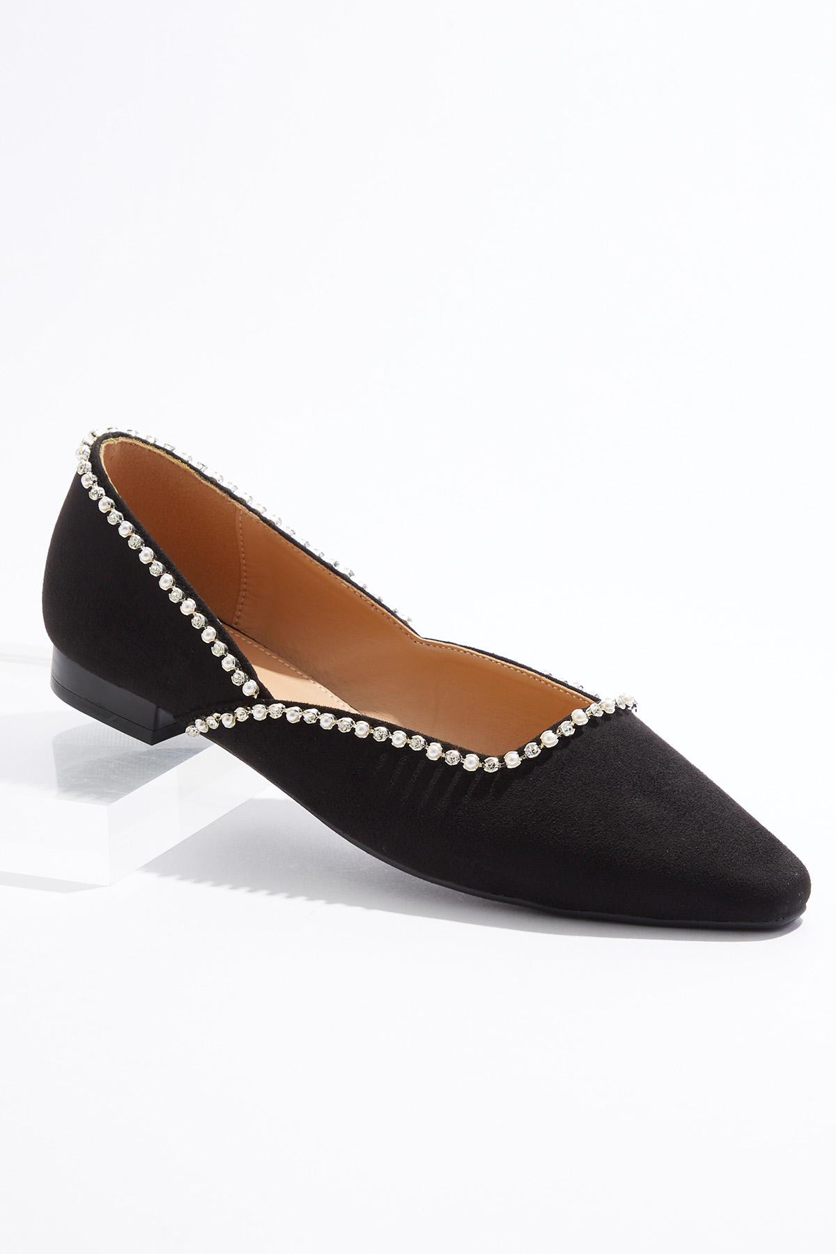 Pearl Rhinestone Trim Flats | Cato Fashions