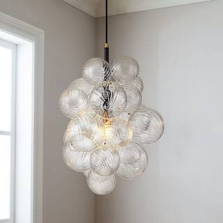 Cruce 1-Light Black Modern Cluster Clear Swirled Glass Globe Bubble Chandelier for Kitchen Island... | The Home Depot