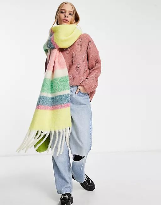 Only color block tassel scarf in bright stripe | ASOS | ASOS (Global)