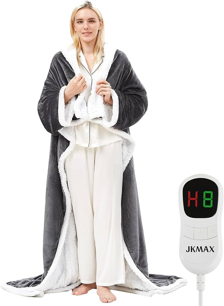 JKMAX Heated Electric Blanket Wearable Throw - Heated Wearable Robe with Sleeves and Foot Pockets... | Amazon (US)