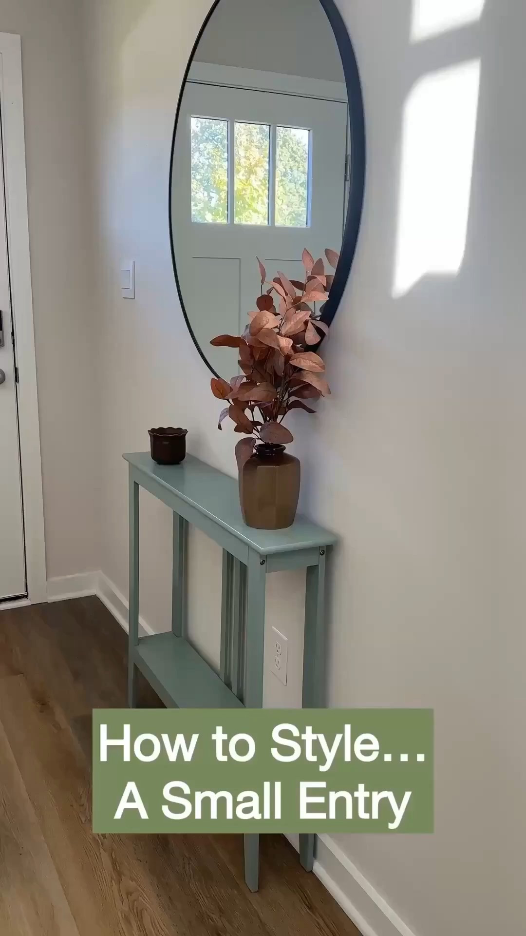 How to Style a Small Entry
Make the most of a tight entryway with a few smart choices:
✔ Large round mirror to add depth and reflect light
✔ Shallow console table mounted to the wall for function without bulk
✔ Minimal décor—think a chic candle or reed diffuser
✔ Seasonal foliage for a natural, welcoming touch

Simple, intentional styling keeps the space feeling open yet inviting.#LTKStyleTip 

#LTKHome