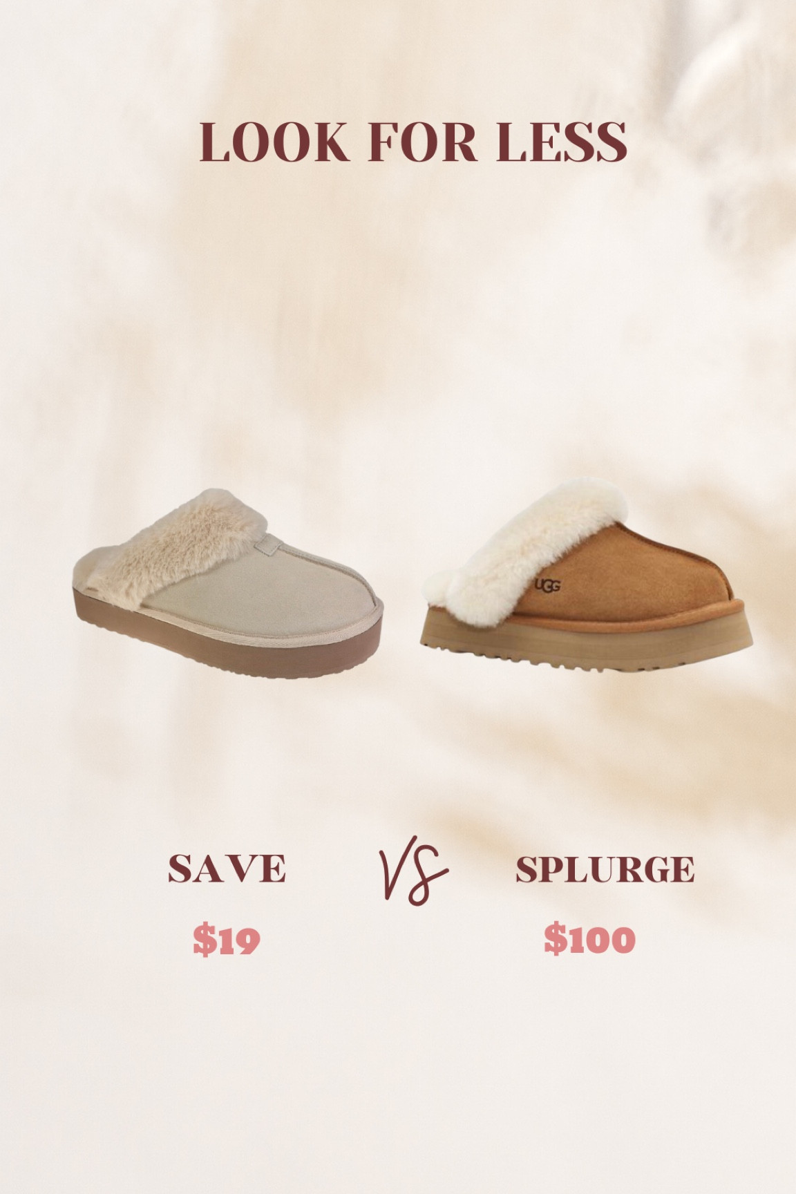 Get the look for less: UGG Disquette platform slippers 

Different colors but same vibe! Both are so cozy! 


Platform Slippers
UGG slippers 
Suede Clog 
Platform Clog 
Genuine Suede Slippers
Tan Slippers

#LTKcurves #LTKHoliday #LTKshoecrush