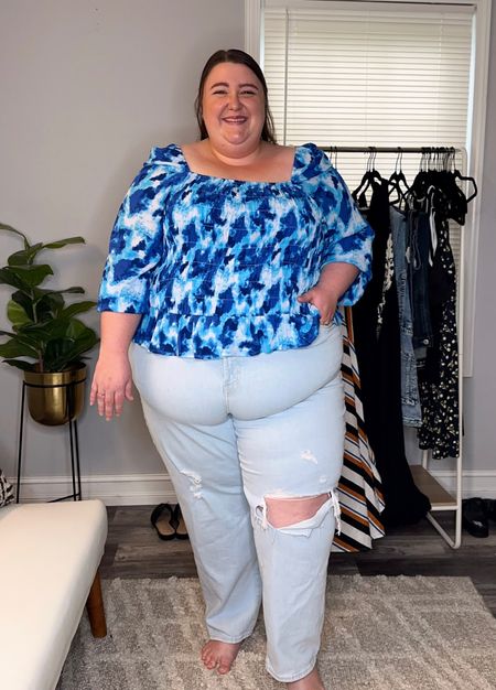 Trying out a plus size top from Amazon The Drop! I got this top in a size 4X and it fits great! It's super stretchy, lightweight, and comfortable. Paired it with some old light wash jeans from Old Navy (linked similar options) - I think this top would also be super cute with dark easb denim!

#LTKunder50 #LTKcurves #LTKSeasonal