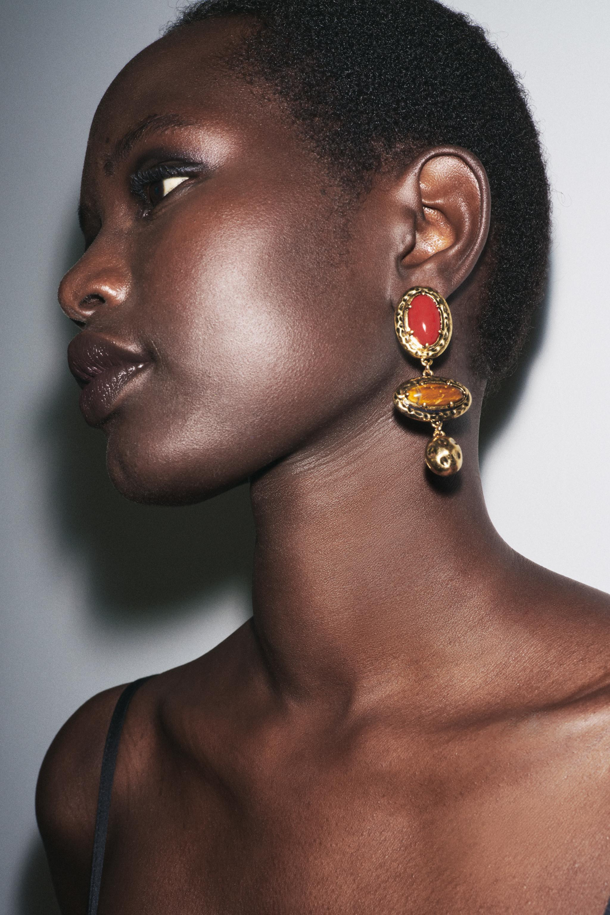 TEXTURED STONE EARRINGS | Zara US