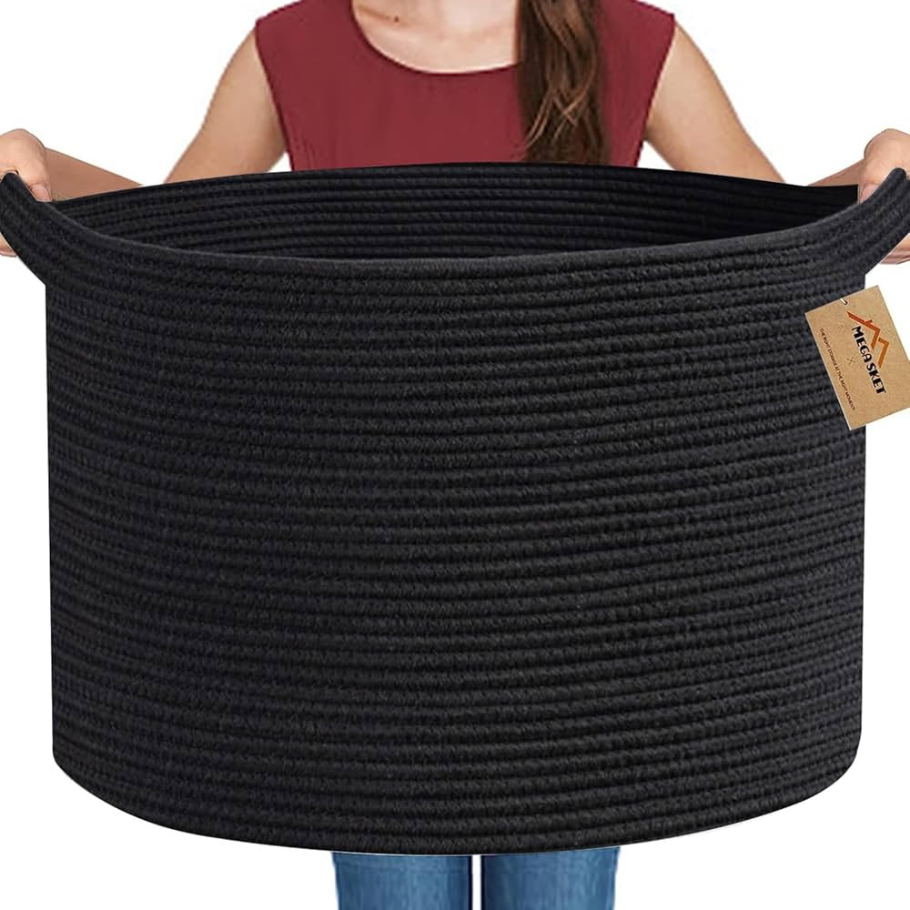 Large Black Blanket Basket, 22" X 22" X 14" Woven Rope Bin for Storage, Kids Dog Toy Storage Box ... | Amazon (US)