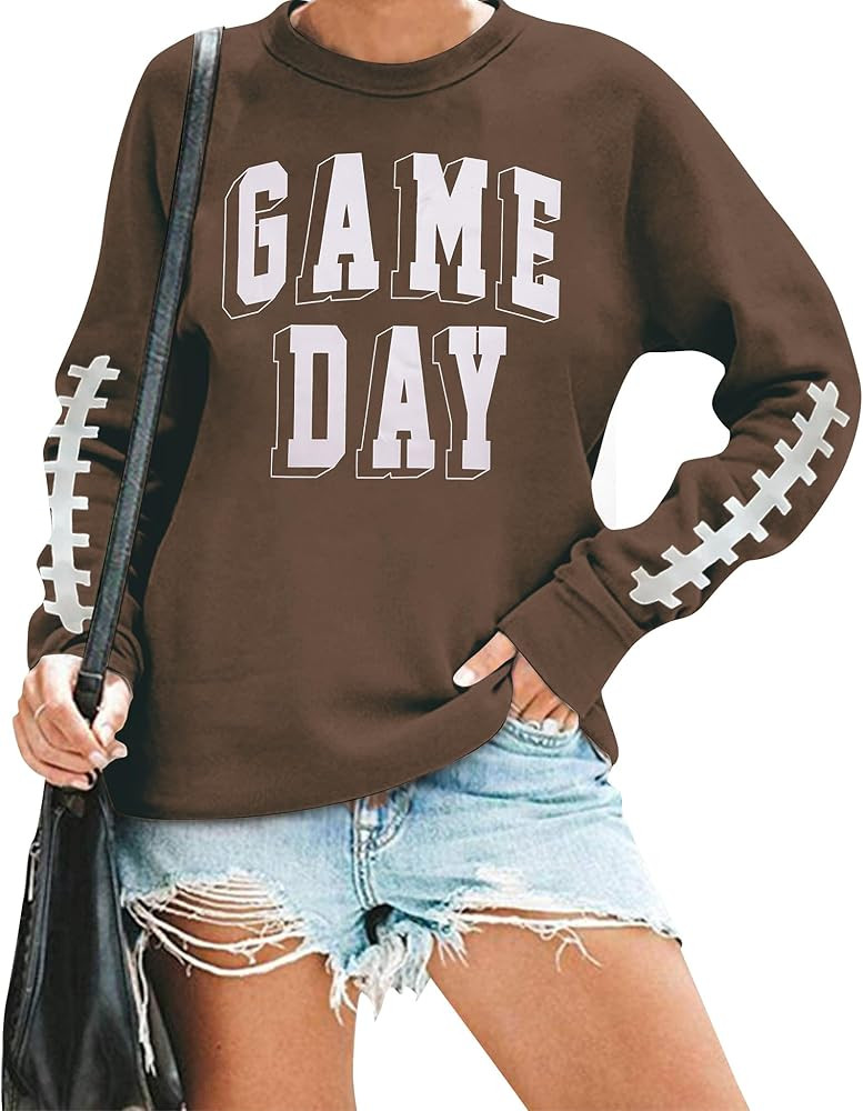 Women Game Day Sweatshirt Football Fan Game Day Shirt Letter Print Long Sleeve Casual Top | Amazon (US)
