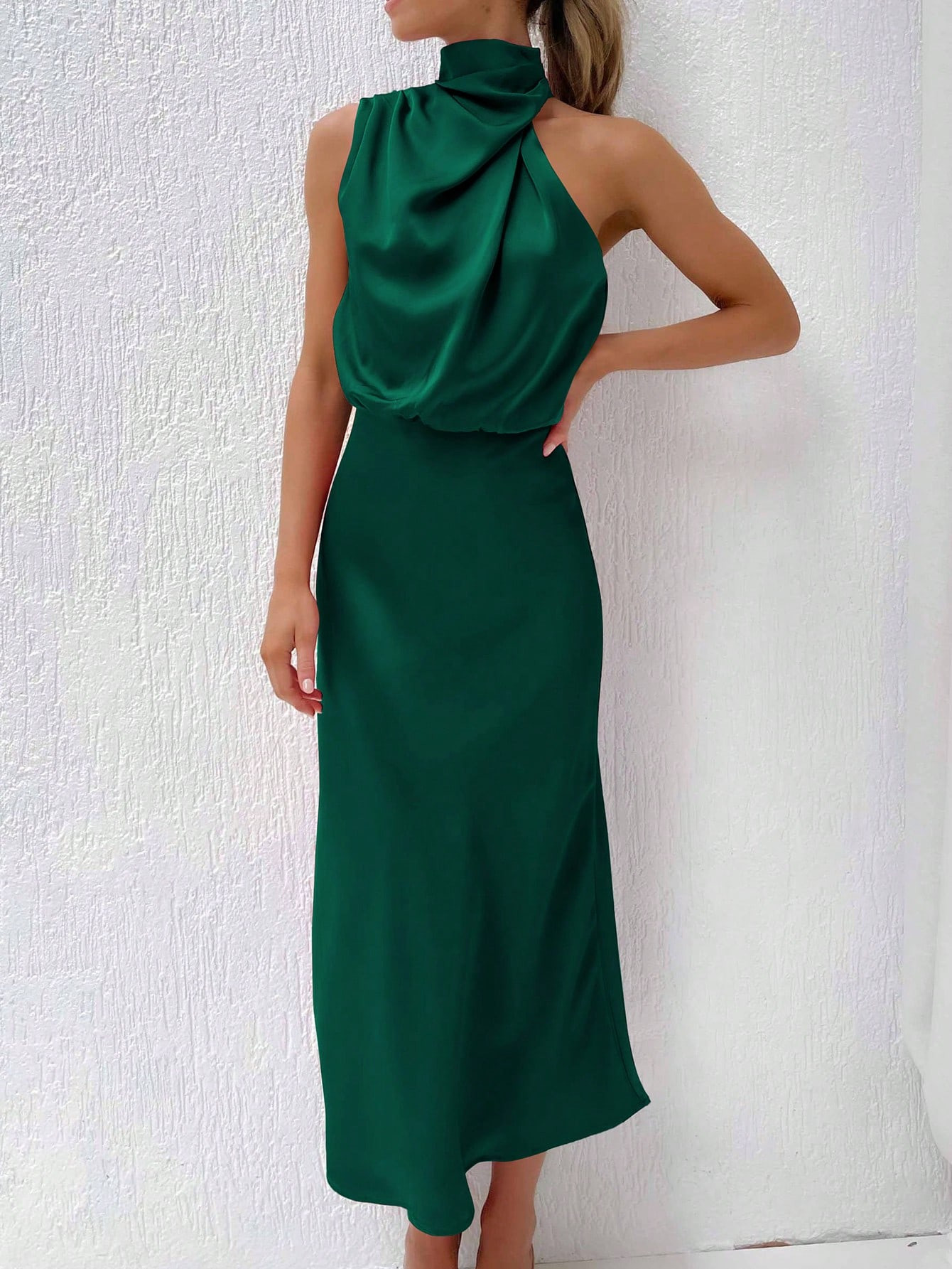 Abito Drappeggiato Colore unico Elegante | SHEIN