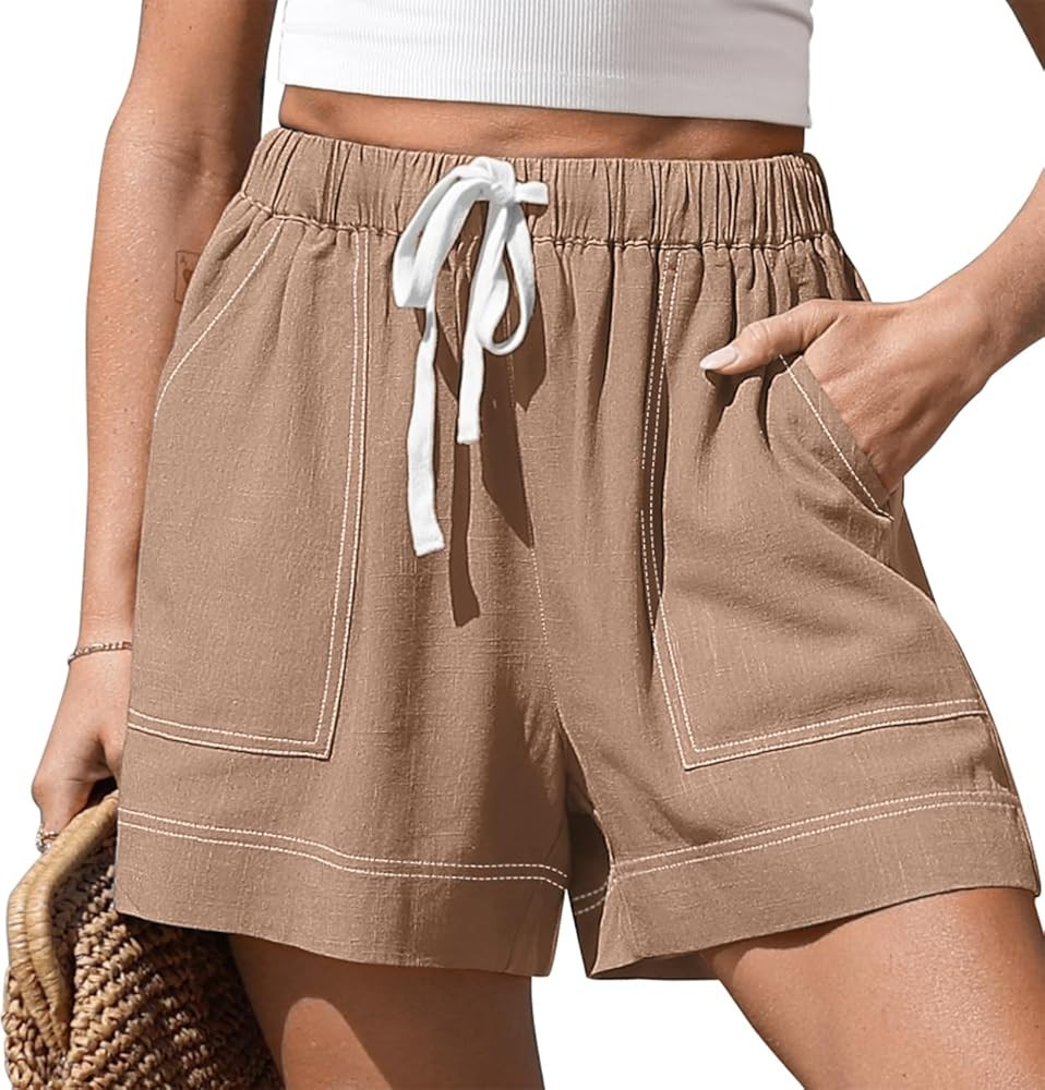 TARSE Womens Linen Casual Shorts Wide Leg High Waisted Summer Drawstring Baggy with Pockets Loose... | Amazon (US)
