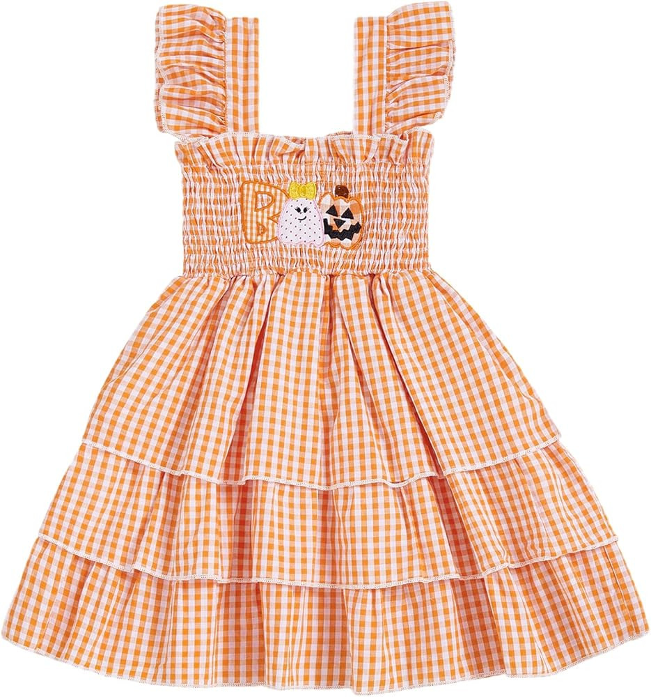 Toddler Baby Girl Halloween Outfit Pumpkin Ghost Flying Sleeve A Line Dress for Party Cute Girls ... | Amazon (US)