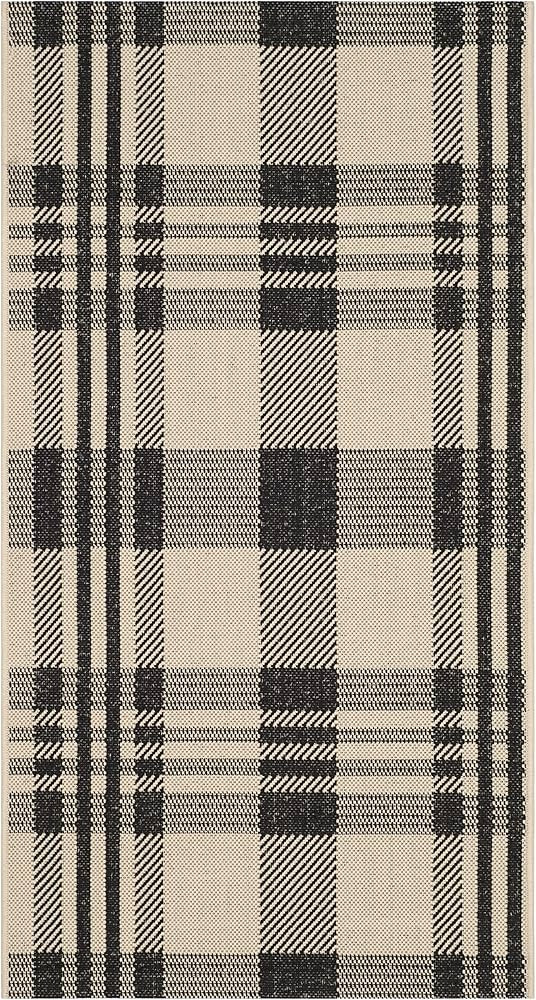SAFAVIEH Courtyard Collection Accent Rug - 2' x 3'7', Black & Bone, Plaid Design, Non-Shedding & ... | Amazon (US)