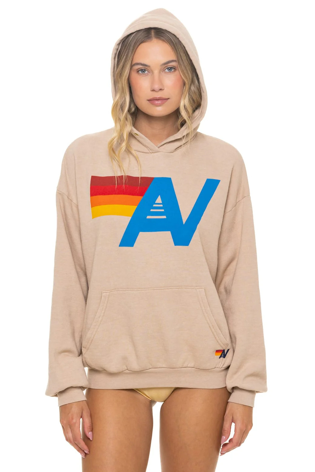 Logo Relaxed Pullover Hoodie Sand | Luxury Hoodie Made in USA | Aviator Nation | Aviator Nation