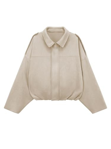Womens Bomber Jacket Faux Suede Casual Cropped Pilot Coat Lapel Collar Causal Oversized Trendy Ou... | Amazon (US)