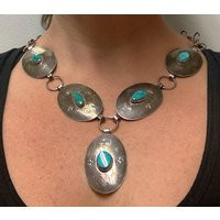 Adjustable Sterling Silver & Turquoise Concho Necklace Repurposed From Belt/Link Chain #135 Theshopsinuptown | Etsy (US)