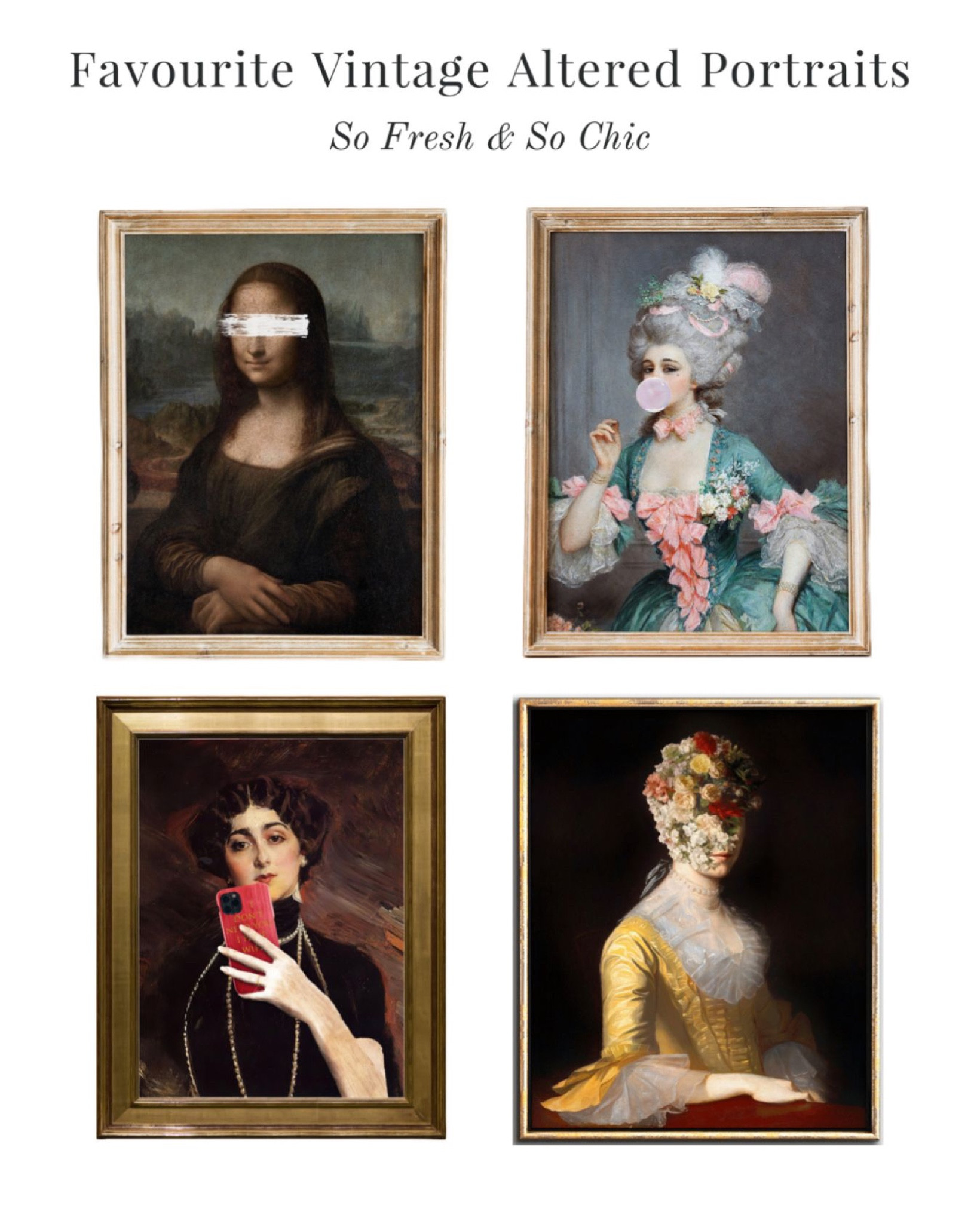 Favourite vintage portraits!
-
Altered Mona Lisa - vintage Victorian portrait lady with bubblegum - vintage woman portrait with phone - altered art - girl with flowers instead of head - affordable art - Etsy vintage art - printable art - DIY art - quirky portraits - teen room decor - bedroom decor 

#LTKunder50 #LTKhome