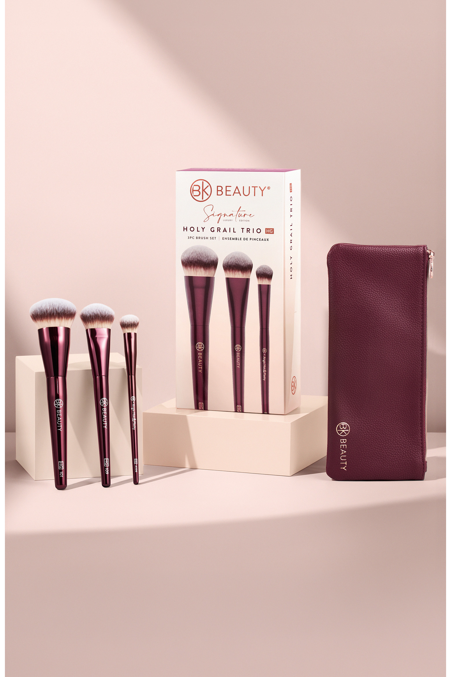 Holy Grail Brush Trio - Signature Series Burgundy Metal Set with Travel Pouch | Nordstrom | Nordstrom