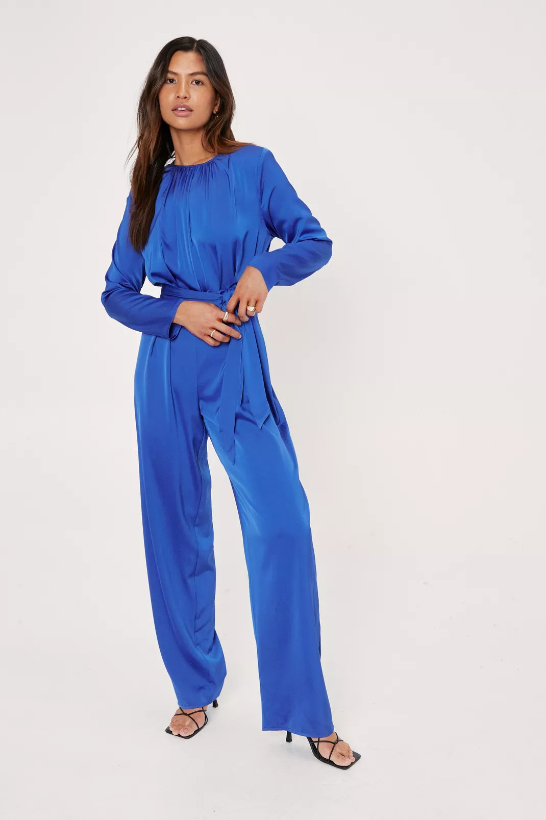 Satin Shoulder Pad Jumpsuit | Nasty Gal (US)