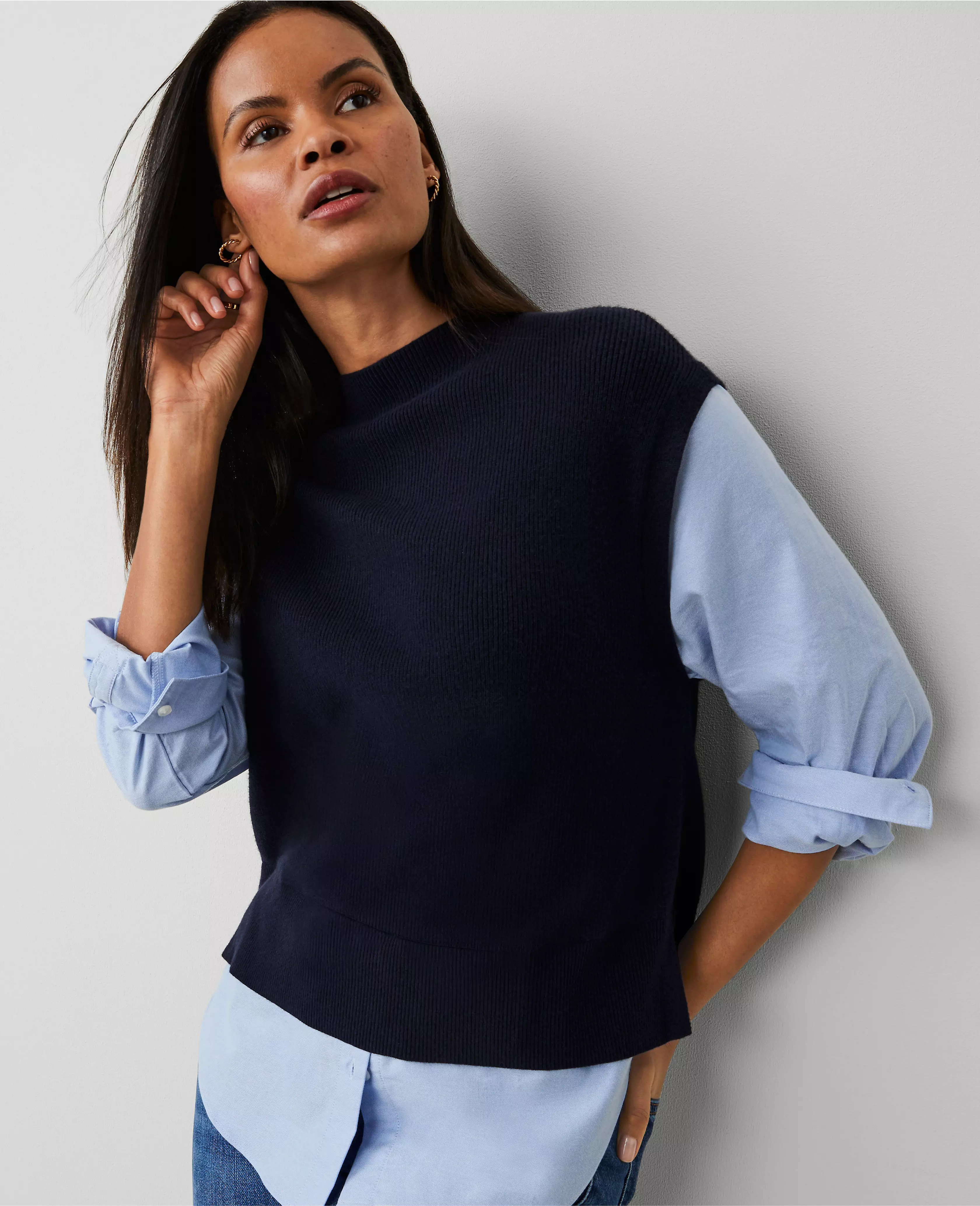 Layered Mixed-Media Sweater | Ann Taylor