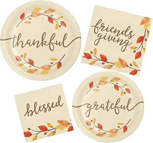 Fall Friendsgiving Thanksgiving Party Supplies | Bundle Includes Paper Plates and Napkins for 8 P... | Walmart (US)