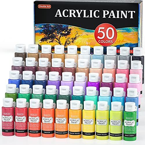 Acrylic Paint, Shuttle Art 50 Colors Acrylic Paint Set, 2oz/60ml Bottles, Rich Pigmented, Water P... | Amazon (US)