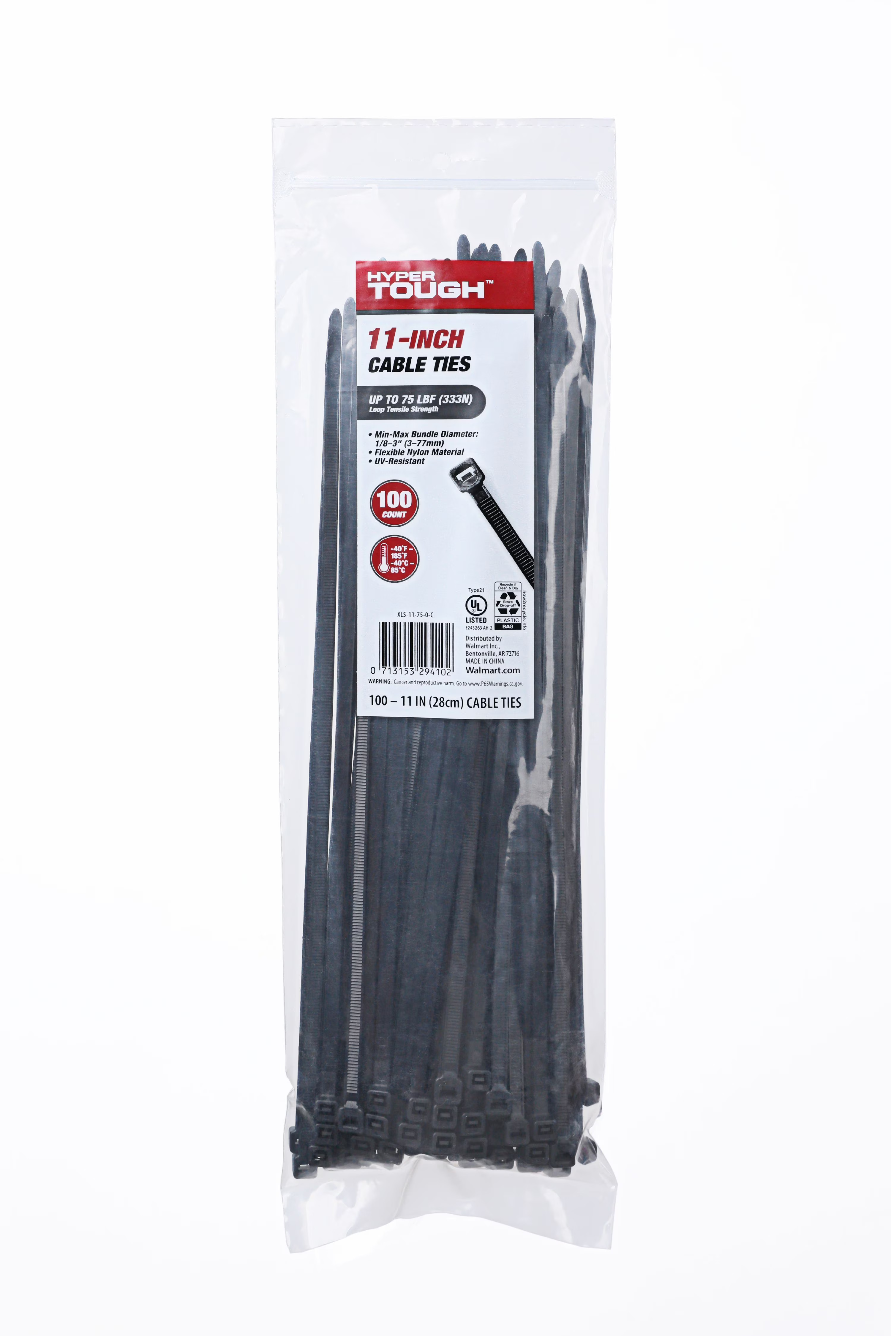 Hyper Tough 11 inch Cable Tie Uv Black 100Pcs - Walmart.com | Walmart (US)