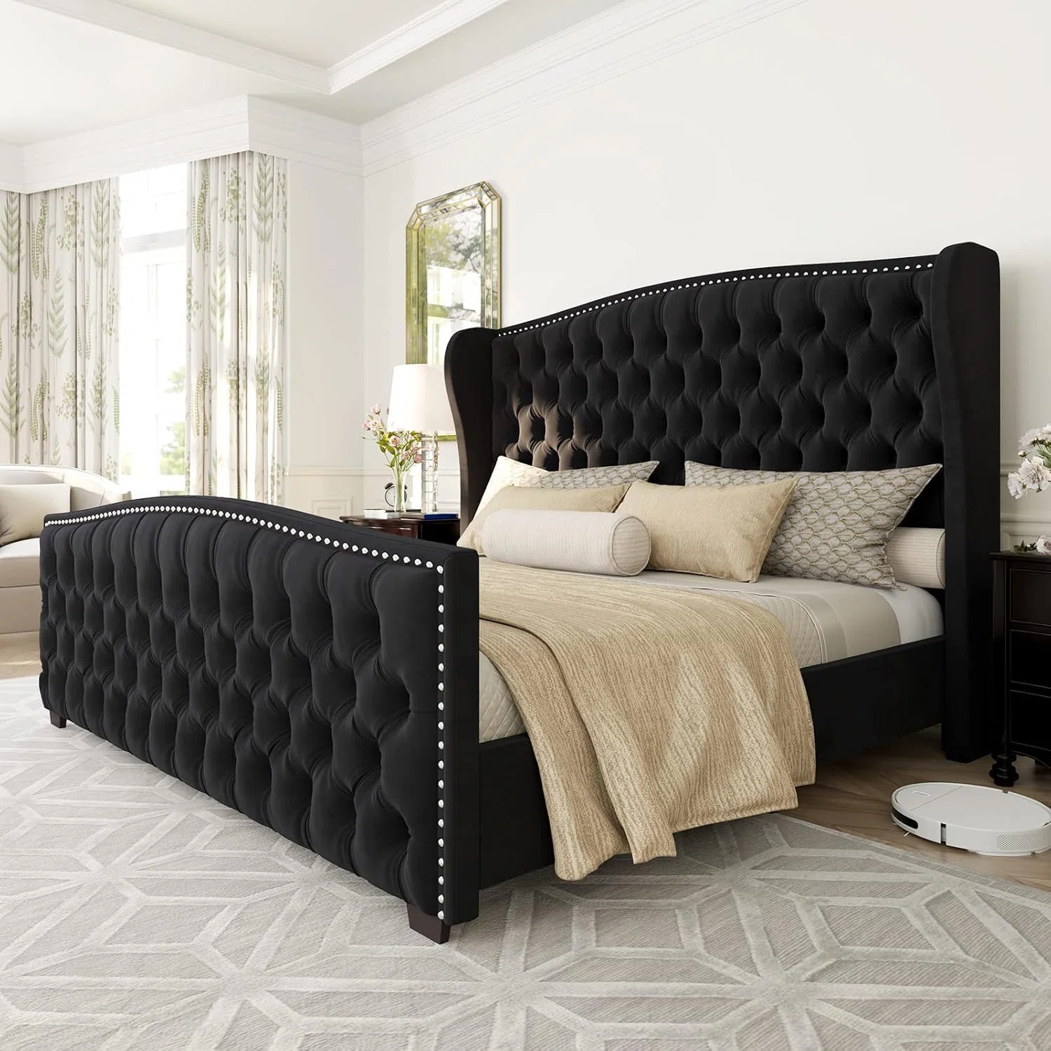Willa Arlo™ Interiors DuJuan Deep Button Tufted Upholstered Bed with Nailhead Trim Wingback Hea... | Wayfair North America