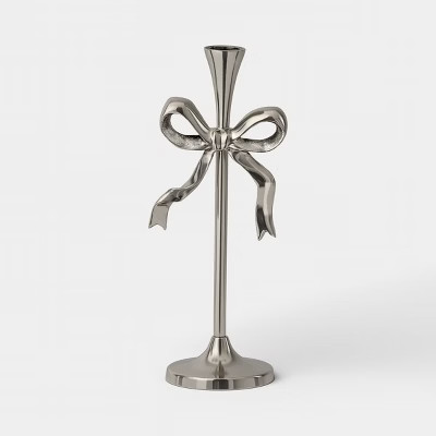 Valentine's Day Bow Taper Candle Holder Silver - Threshold™ | Target
