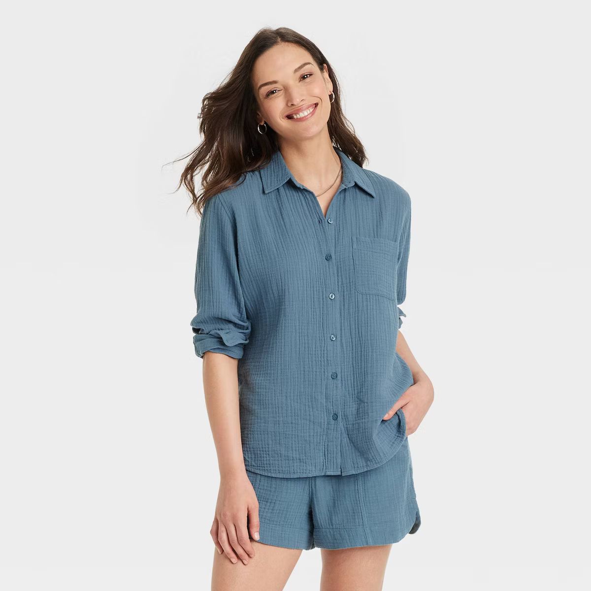 Women's Long Sleeve Gauzy Collared Button-Down Shirt - Universal Thread™ | Target