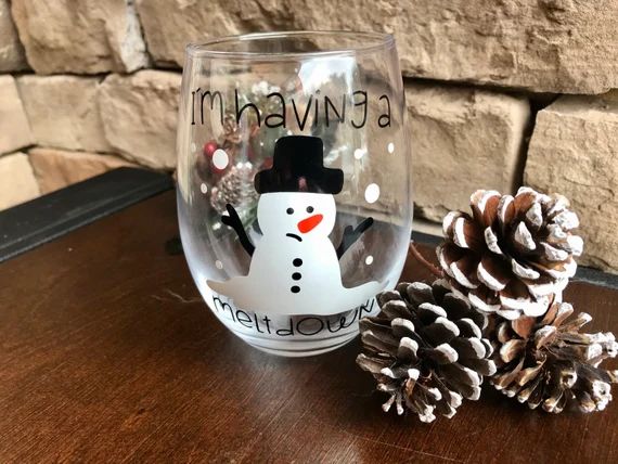 Christmas wine Glasses, Christmas Gifts, Holiday Wine glasses, Snowman glasses, Stemless wine gla... | Etsy (US)