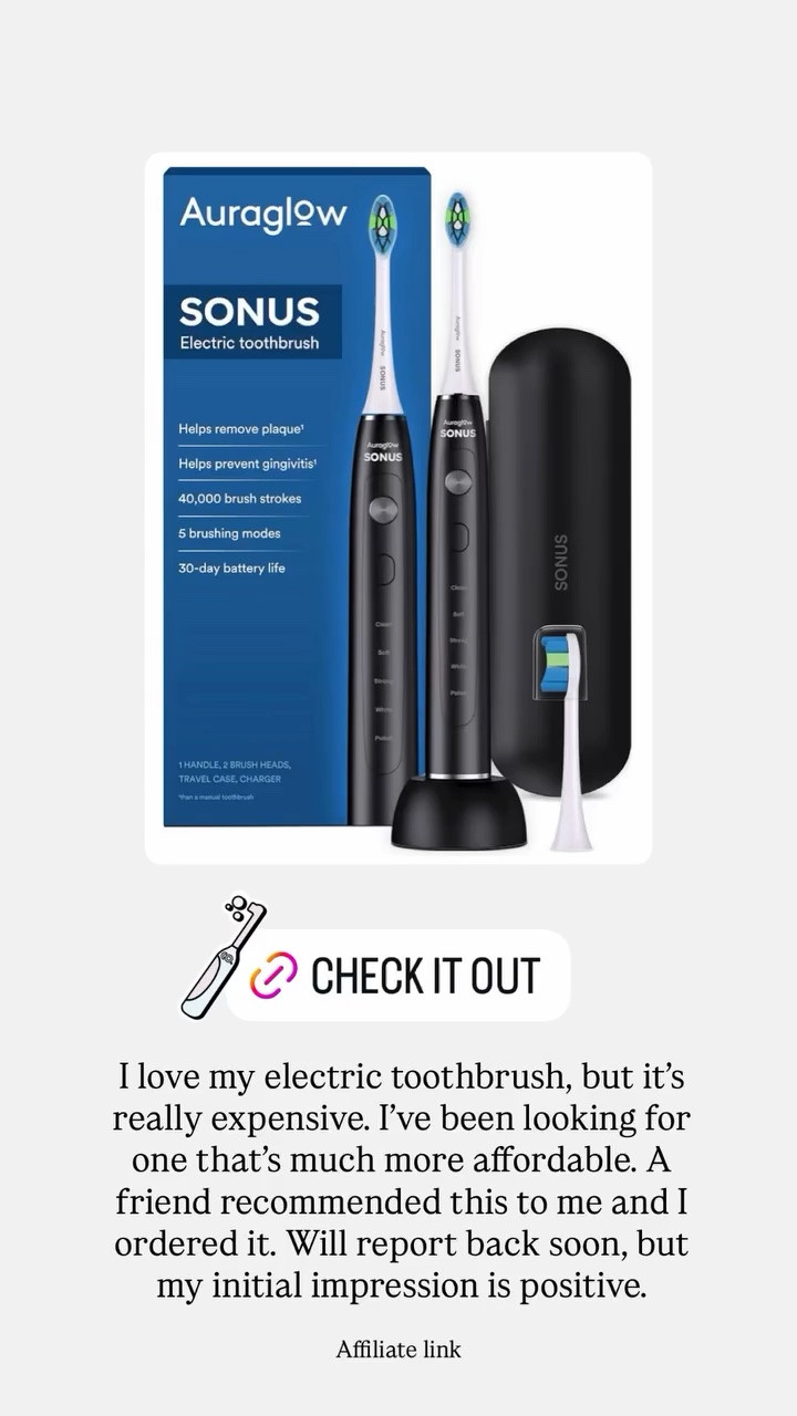 I love my electric toothbrush, but it’s really expensive. I’ve been looking for one that’s much more affordable. A friend recommended this to me and I ordered it. Will report back soon, but my initial impression is positive.

#LTKdayinmylife #LTKHome #LTKselfcare