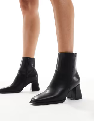SEQWL block heeled mid ankle boots in black | ASOS | ASOS (Global)