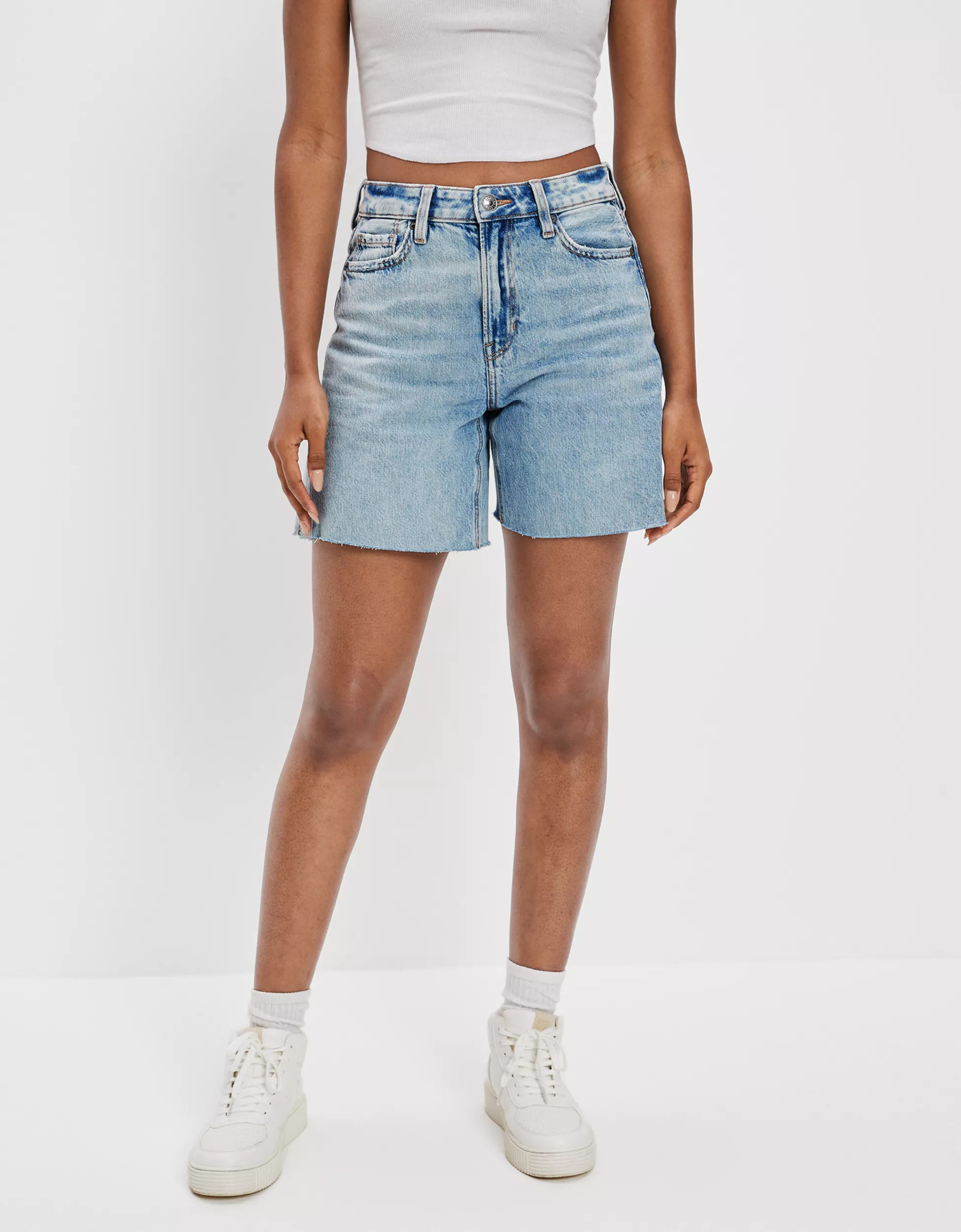 AE Real Good Repurposed Strigid Denim '90s Boyfriend Bermuda Short | American Eagle Outfitters (US & CA)