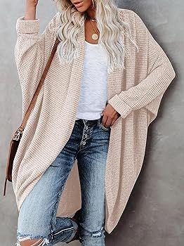 ZoeAce Womens Open Front Knit Cardigan Long Batwing Sleeve Oversized Sweater Chunky Waffle Cable ... | Amazon (US)