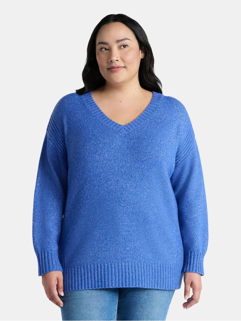 Terra & Sky Women's Plus V Neck Tunic Sweater, Lightweight, Sizes 0X-5X | Walmart (US)