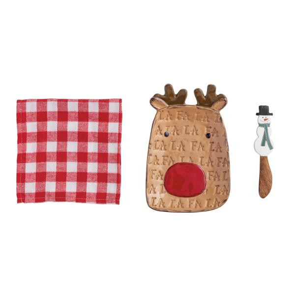 Mud Pie Reindeer Appetizer Set in Brown | Towel:/Polyester/Cotton | Mud Pie
