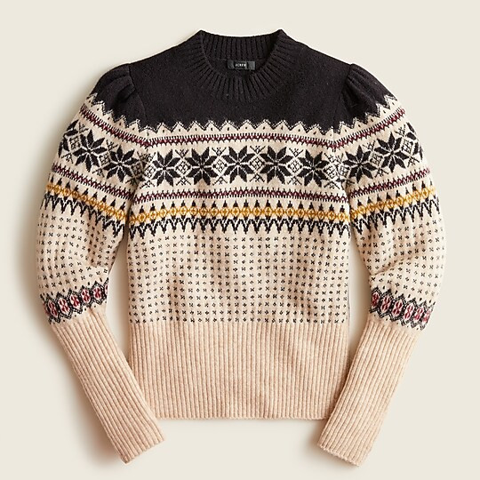 Fair Isle puff-sleeve crewneck sweater in Supersoft yarn | J. Crew US