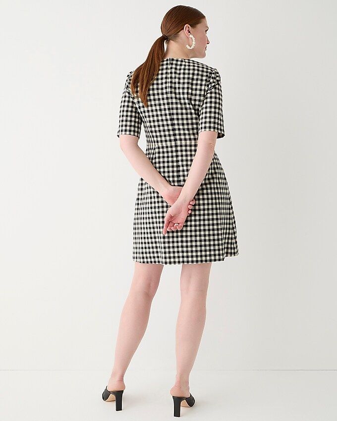 Short-sleeve mini dress in gingham bi-stretch wool blend | J.Crew US