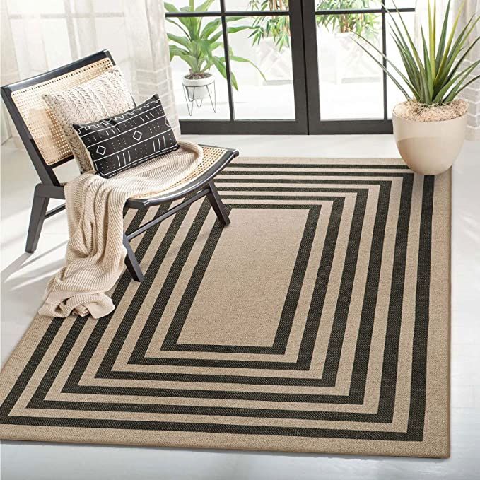 Lahome Modern Geometric Easy Jute Rug, Black 4x6 Rug Washable Rugs for Bedroom Contemporary Thin ... | Amazon (US)