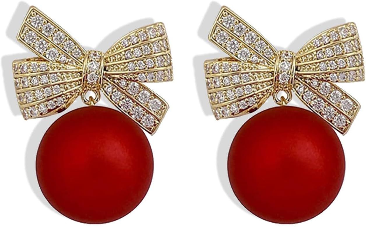 Pearl Bow Earrings Dainty Bow Earrings Rhinestone Bow Stud Earrings Pearl Statement Earrings for Chr | Amazon (US)
