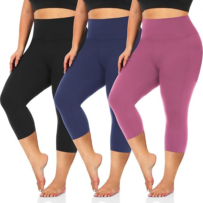 we fleece 3 Pack Plus Size Capri Leggings for Women -Stretchy X-Large-4X Tummy Control High Waist... | Amazon (US)