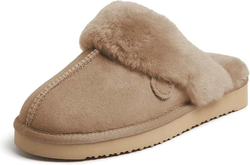Dearfoams Women's Fireside Sydney Shearling Fur Indoor/Outdoor Scuff Slipper with Wide Widths | Amazon (US)