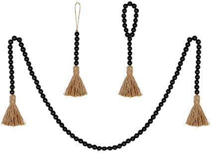 BlueMake 3 Pack Wood Bead Garland with Tassel,Rustic Wooden Bead Decor Farmhouse Beads Big Wall H... | Amazon (US)
