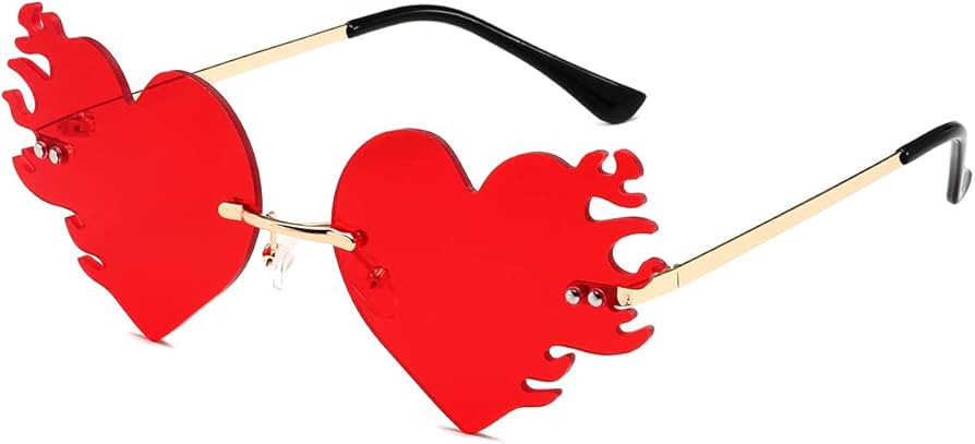 JOVAKIT Fire Heart Shaped Sunglasses for Women Men Vintage Rimless Flame Love Sun Glasses Retro R... | Amazon (US)